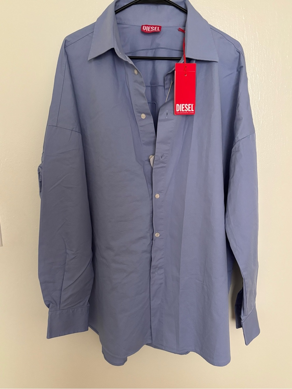 Diesel Men's Cotton Blue Button-Down Shirt